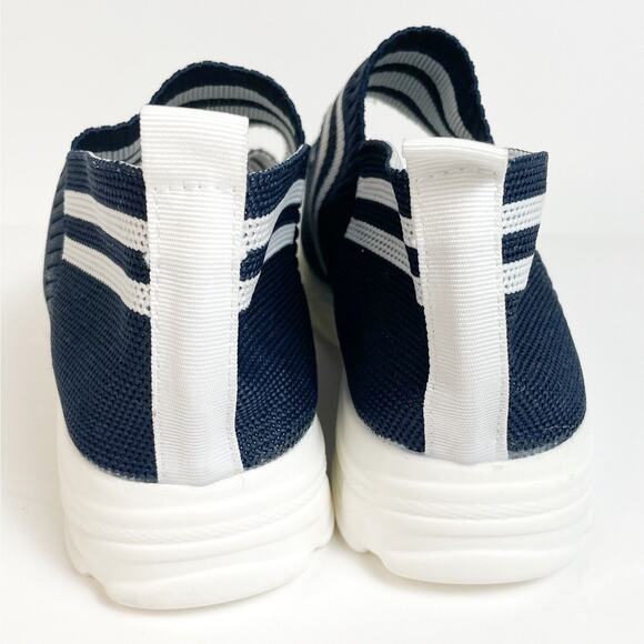 Fish Mouth Knitted Sandals Light Stretch Womens 6.5 Blue White Stripe Slip On - Picture 6 of 8